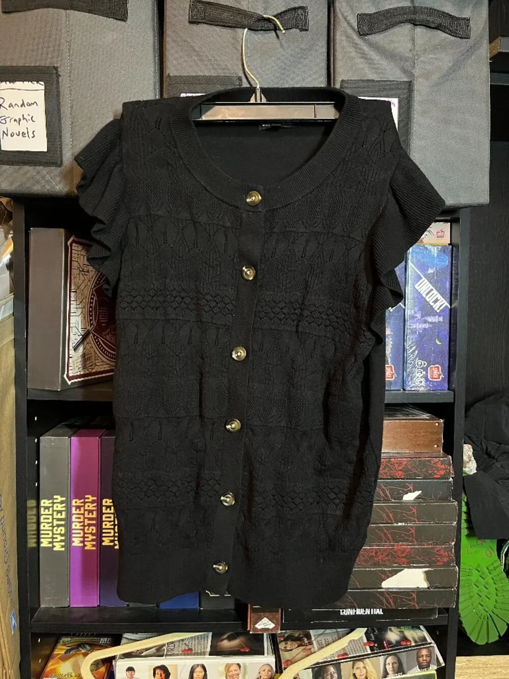 Who What Wear Black Ruffle Sleeve Knit Cardigan Top Size L